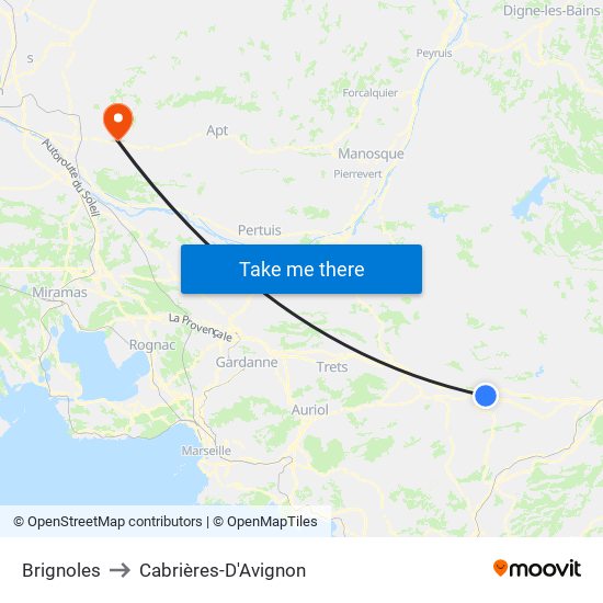 Brignoles to Cabrières-D'Avignon map