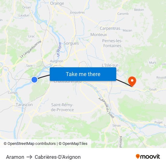 Aramon to Cabrières-D'Avignon map