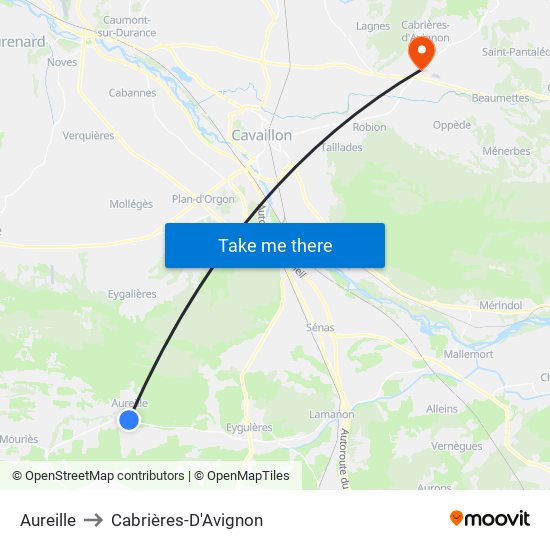 Aureille to Cabrières-D'Avignon map