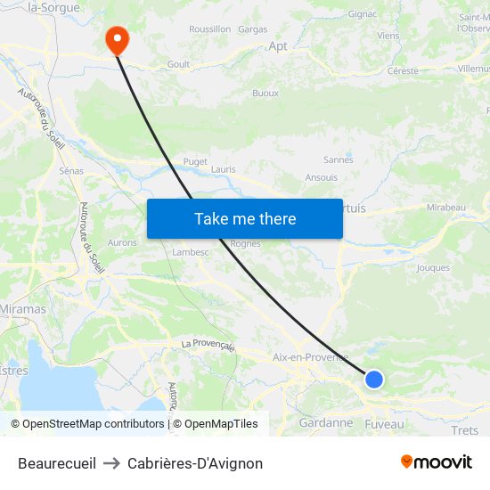 Beaurecueil to Cabrières-D'Avignon map