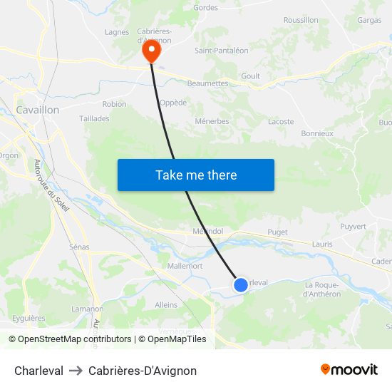 Charleval to Cabrières-D'Avignon map