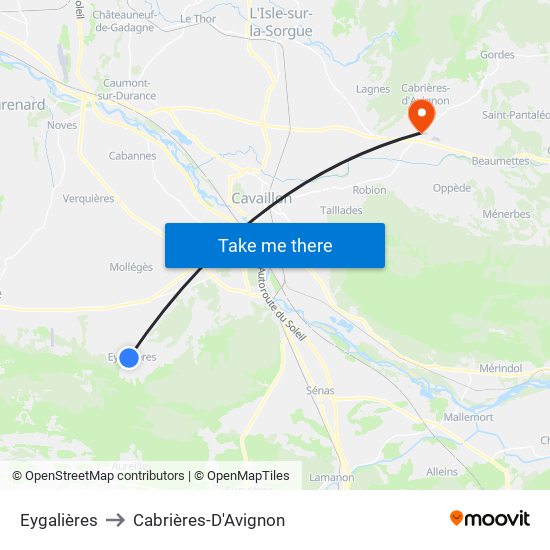 Eygalières to Cabrières-D'Avignon map