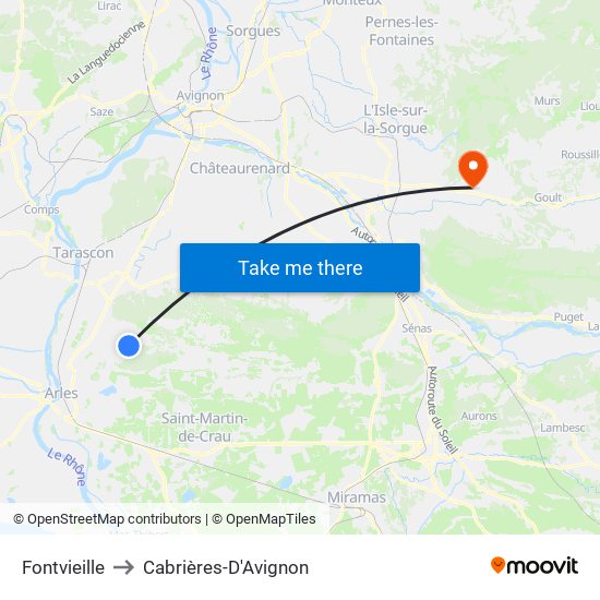 Fontvieille to Cabrières-D'Avignon map