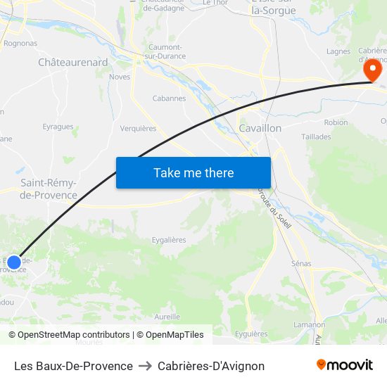 Les Baux-De-Provence to Cabrières-D'Avignon map