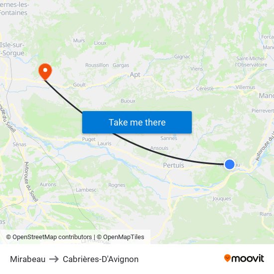 Mirabeau to Cabrières-D'Avignon map