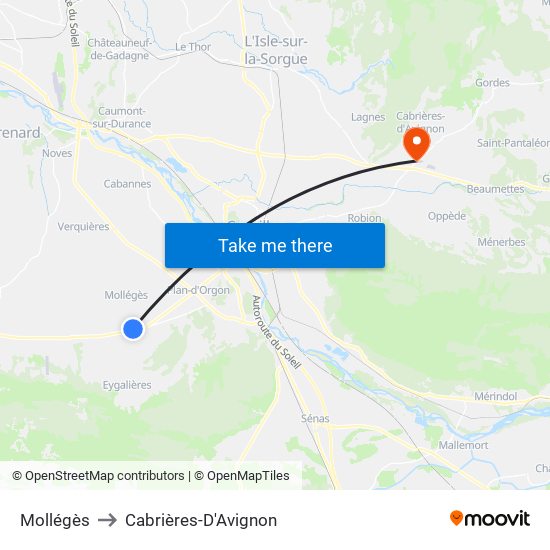 Mollégès to Cabrières-D'Avignon map
