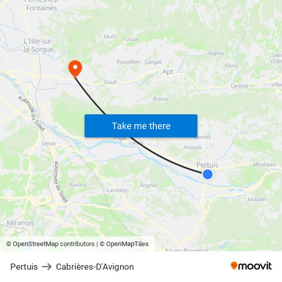 Pertuis to Cabrières-D'Avignon map