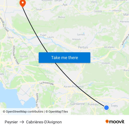Peynier to Cabrières-D'Avignon map
