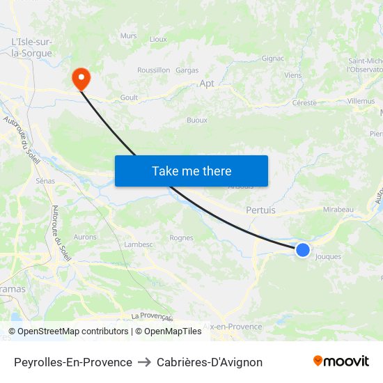 Peyrolles-En-Provence to Cabrières-D'Avignon map
