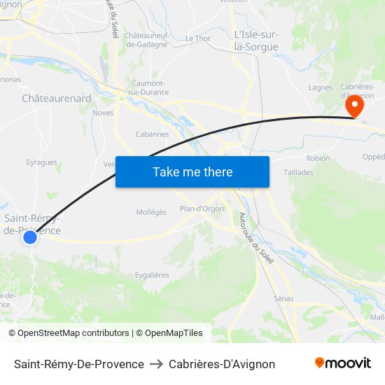 Saint-Rémy-De-Provence to Cabrières-D'Avignon map