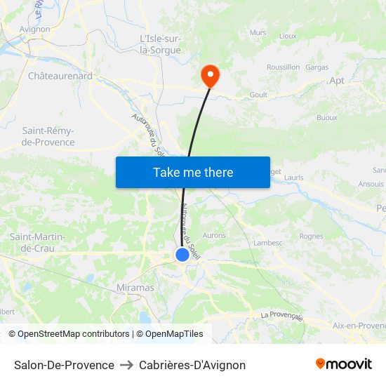 Salon-De-Provence to Cabrières-D'Avignon map