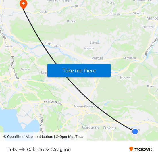 Trets to Cabrières-D'Avignon map
