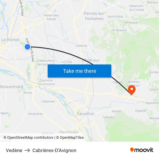 Vedène to Cabrières-D'Avignon map