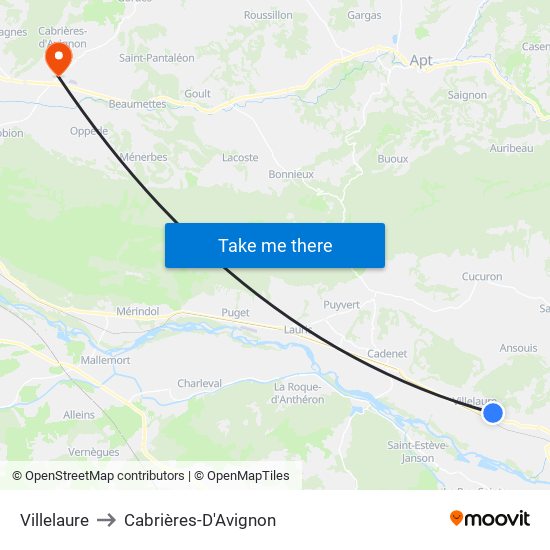 Villelaure to Cabrières-D'Avignon map