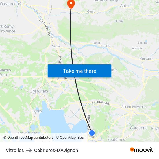 Vitrolles to Cabrières-D'Avignon map