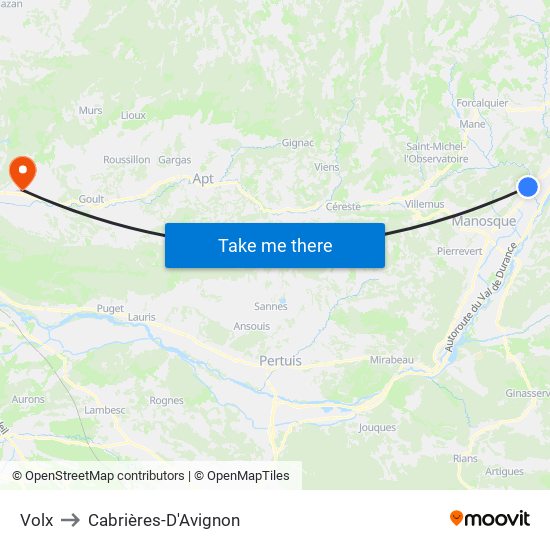 Volx to Cabrières-D'Avignon map