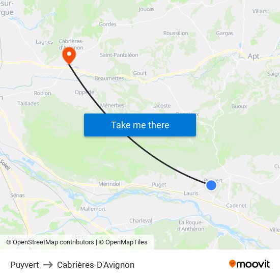 Puyvert to Cabrières-D'Avignon map