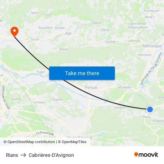 Rians to Cabrières-D'Avignon map