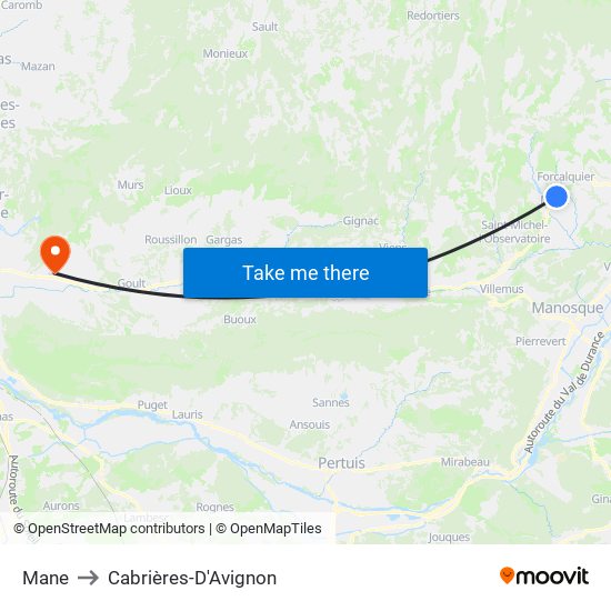 Mane to Cabrières-D'Avignon map