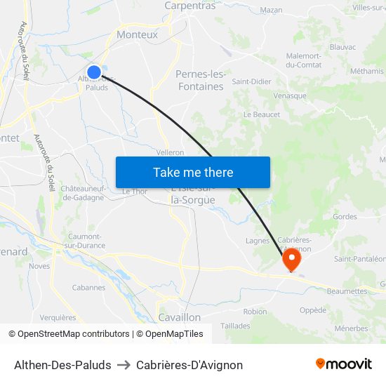 Althen-Des-Paluds to Cabrières-D'Avignon map
