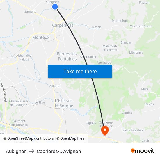 Aubignan to Cabrières-D'Avignon map