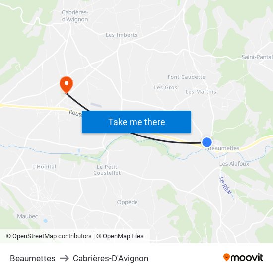 Beaumettes to Cabrières-D'Avignon map