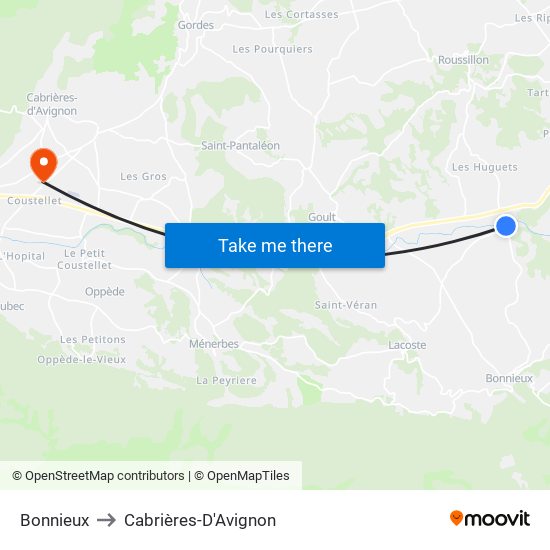 Bonnieux to Cabrières-D'Avignon map