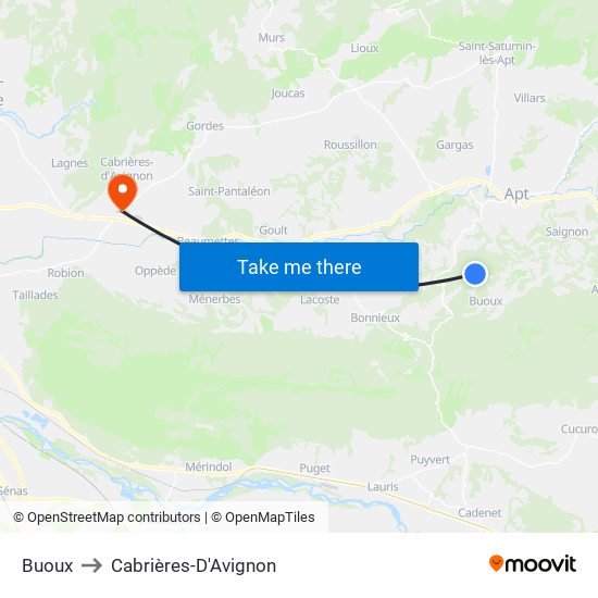 Buoux to Cabrières-D'Avignon map