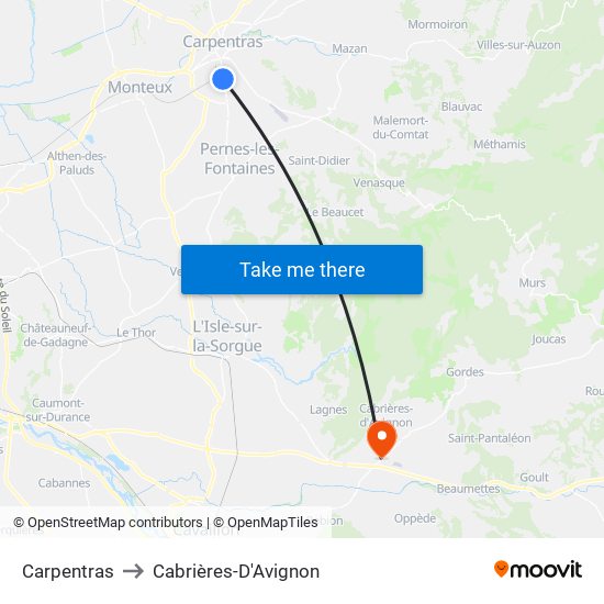 Carpentras to Cabrières-D'Avignon map