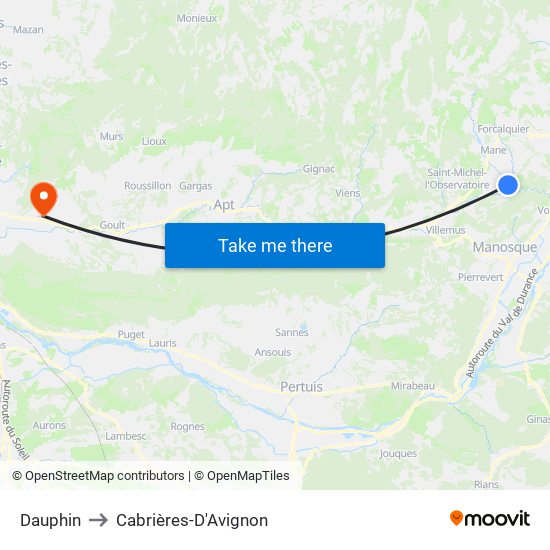 Dauphin to Cabrières-D'Avignon map