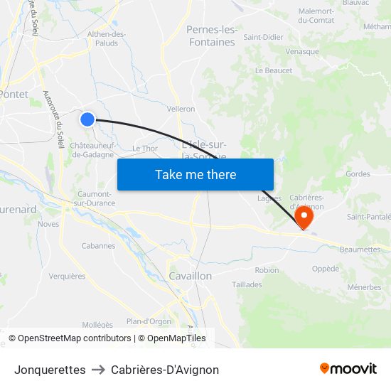 Jonquerettes to Cabrières-D'Avignon map