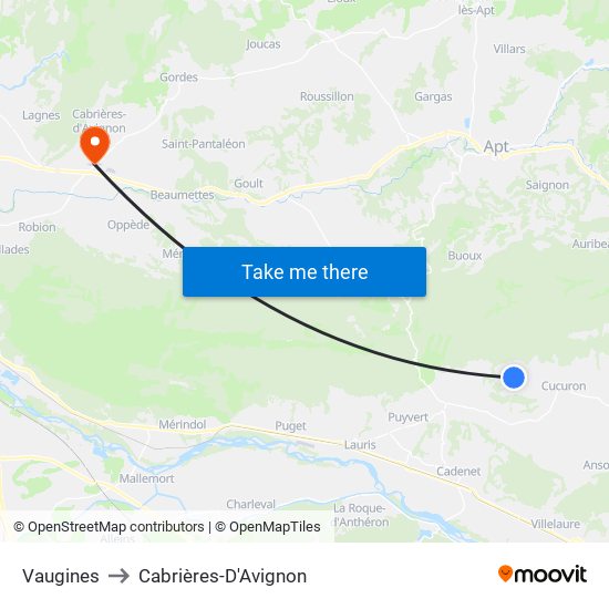 Vaugines to Cabrières-D'Avignon map