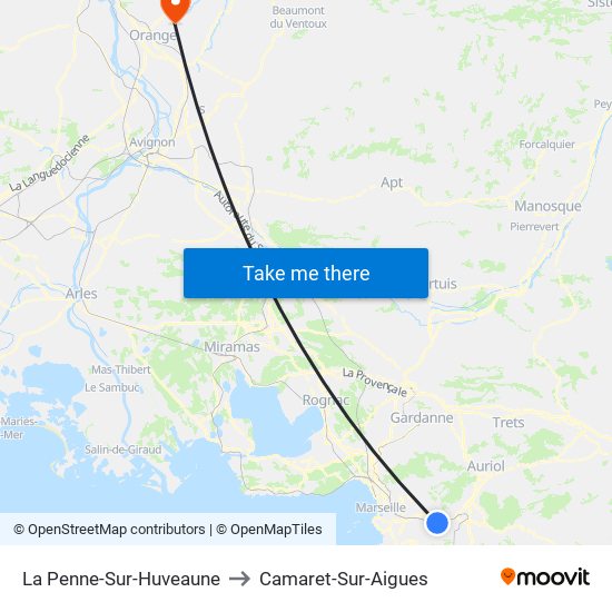 La Penne-Sur-Huveaune to Camaret-Sur-Aigues map