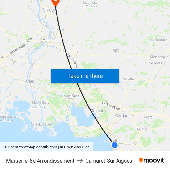 Marseille, 8e Arrondissement to Camaret-Sur-Aigues map