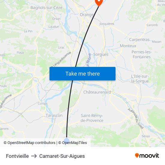 Fontvieille to Camaret-Sur-Aigues map