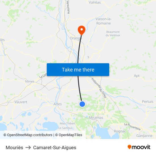 Mouriès to Camaret-Sur-Aigues map