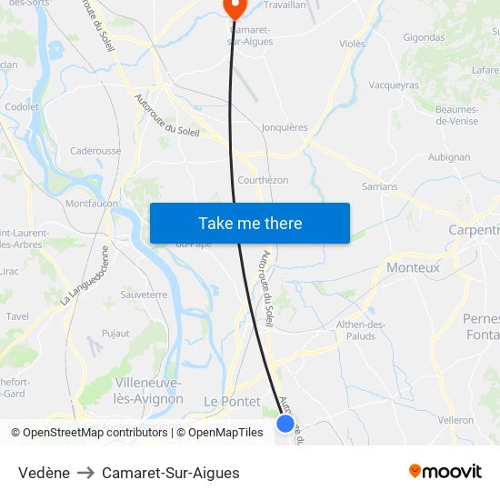 Vedène to Camaret-Sur-Aigues map
