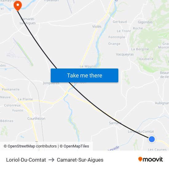 Loriol-Du-Comtat to Camaret-Sur-Aigues map