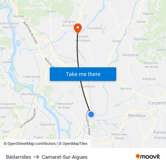 Bédarrides to Camaret-Sur-Aigues map