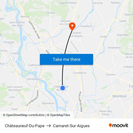 Châteauneuf-Du-Pape to Camaret-Sur-Aigues map