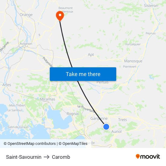 Saint-Savournin to Caromb map