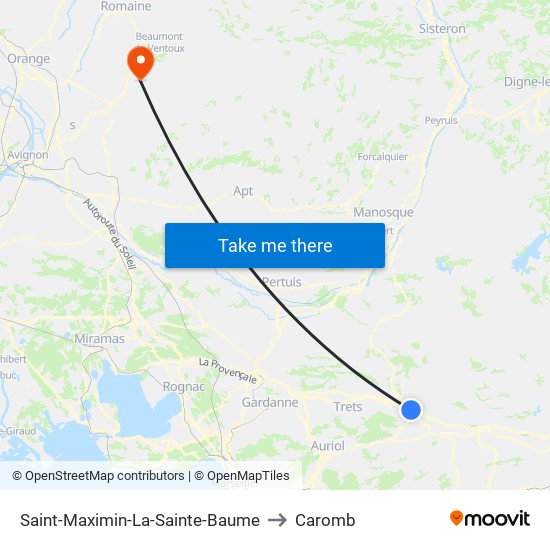 Saint-Maximin-La-Sainte-Baume to Caromb map
