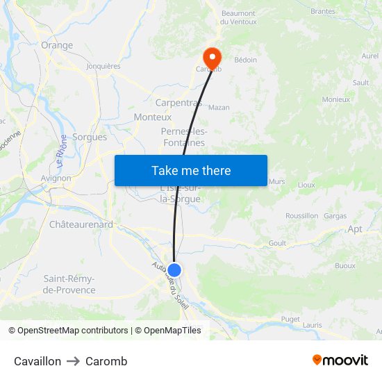 Cavaillon to Caromb map