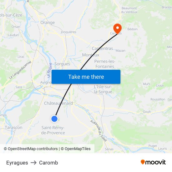 Eyragues to Caromb map