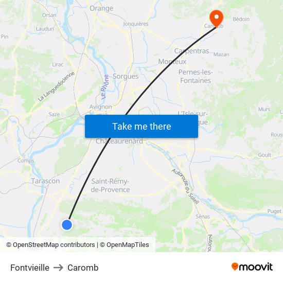 Fontvieille to Caromb map