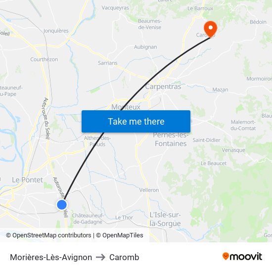 Morières-Lès-Avignon to Caromb map