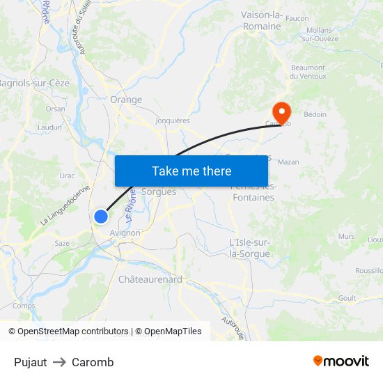 Pujaut to Caromb map