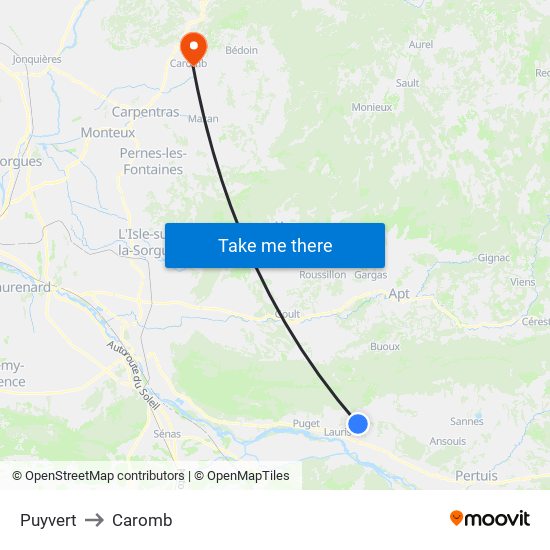 Puyvert to Caromb map