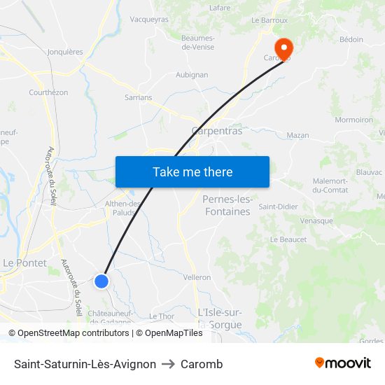 Saint-Saturnin-Lès-Avignon to Caromb map