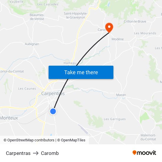 Carpentras to Caromb map